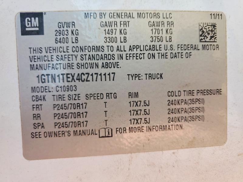 Продажа на аукционе авто 2012 Gmc Sierra, vin: 1GTN1TEX4CZ171117, номер лота: 61051716