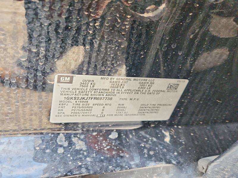 62618046 :رقم المزاد ، 1GKS2JKJ7FR697738 vin ، 2015 Gmc Yukon Xl مزاد بيع