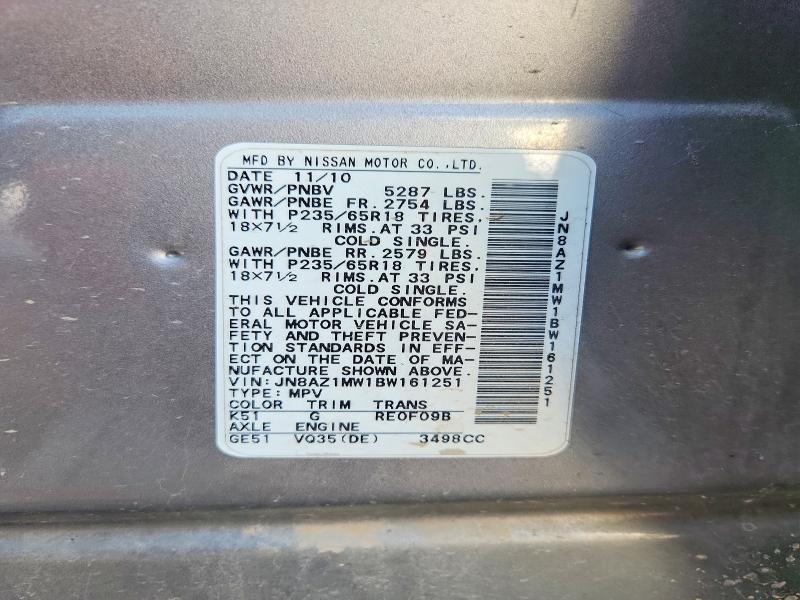 60038786 :رقم المزاد ، JN8AZ1MW1BW161251 vin ، 2011 Nissan Murano مزاد بيع