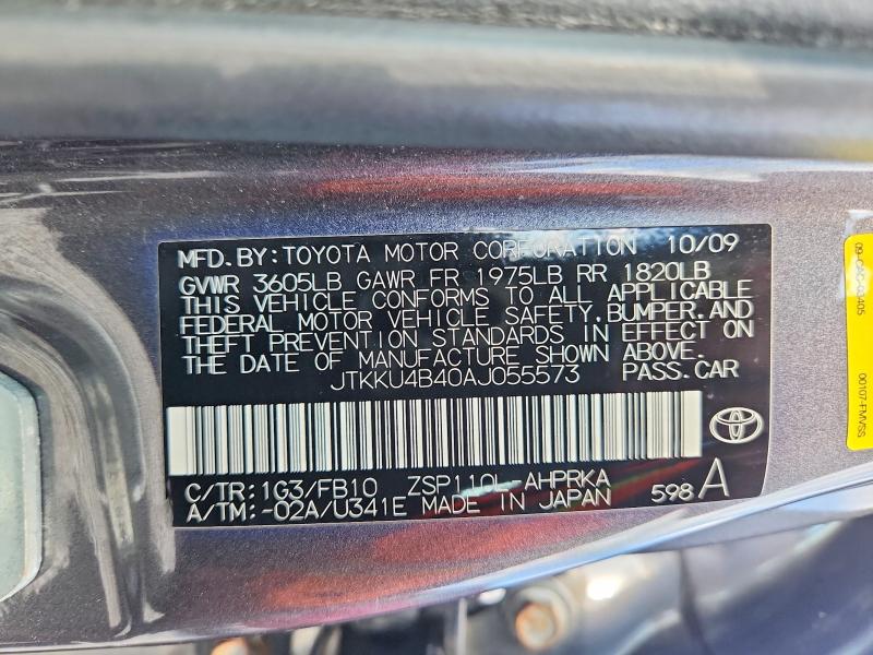 59734156 :رقم المزاد ، JTKKU4B40AJ055573 vin ، 2010 Scion Xd مزاد بيع