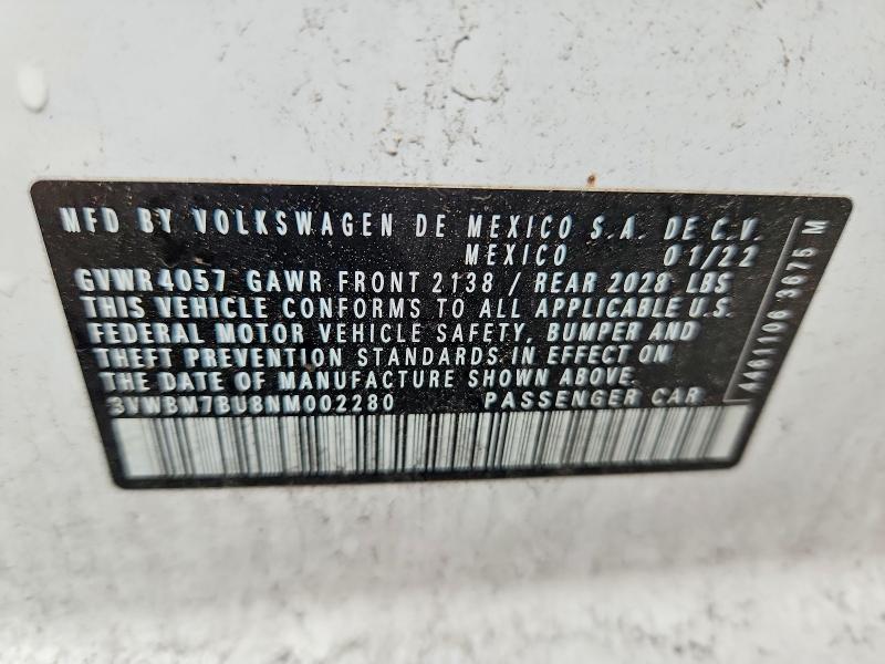 Продажа на аукционе авто 2022 Volkswagen Jetta, vin: 3VWBM7BU8NM002280, номер лота: 59920416