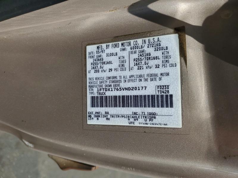 1997 Ford F150 მანქანა იყიდება აუქციონზე, vin: 1FTDX1765VND20177, აუქციონის ნომერი: 61435526