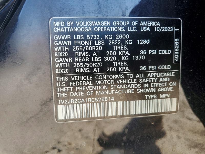2024 Volkswagen Atlas მანქანა იყიდება აუქციონზე, vin: 1V2JR2CA1RC526514, აუქციონის ნომერი: 61559456