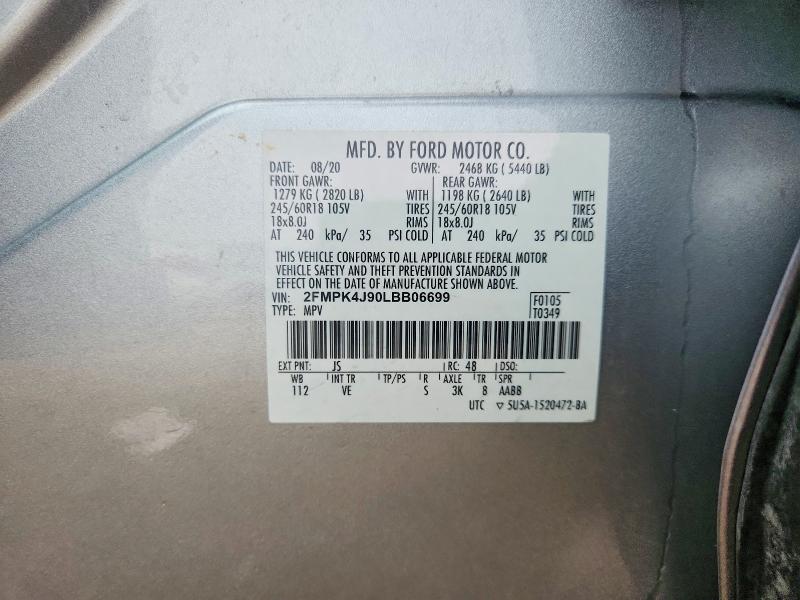 62488236 :رقم المزاد ، 2FMPK4J90LBB06699 vin ، 2020 Ford Edge مزاد بيع