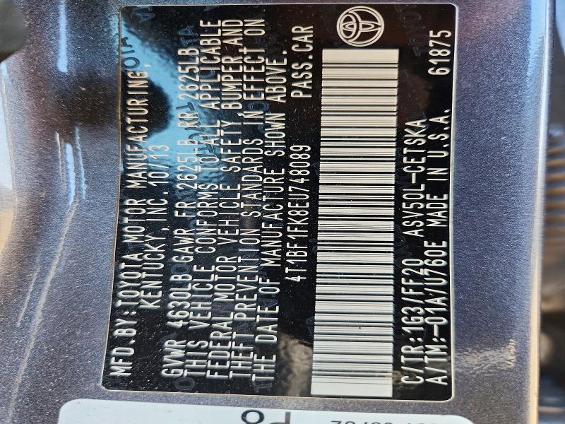 Aukcja sprzedaży 2014 Toyota Camry, vin: 4T1BF1FK8EU748089, numer aukcji: 61071526