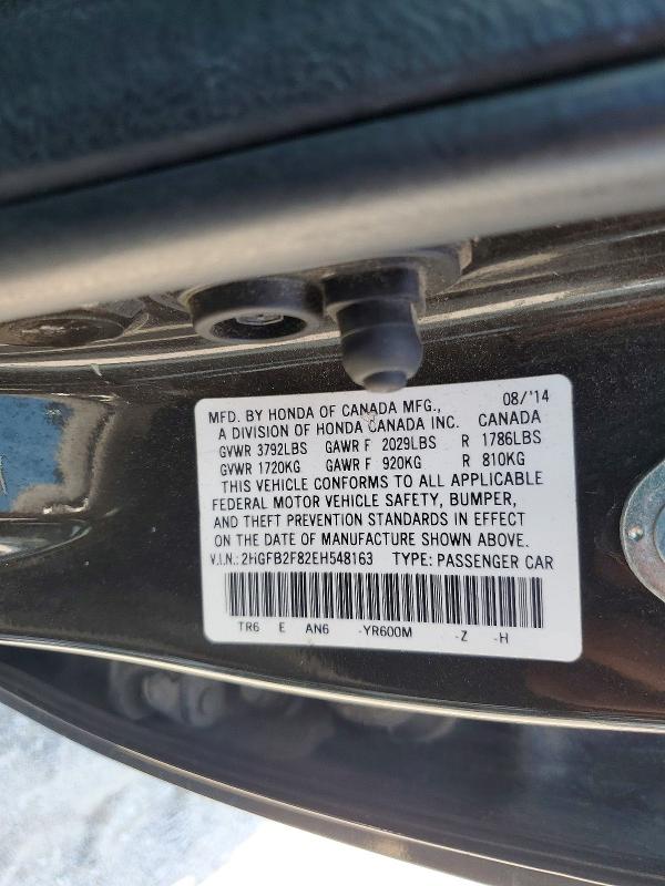 Продаж на аукціоні авто 2014 Honda Civic, vin: 2HGFB2F82EH548163, номер лоту: 60273426