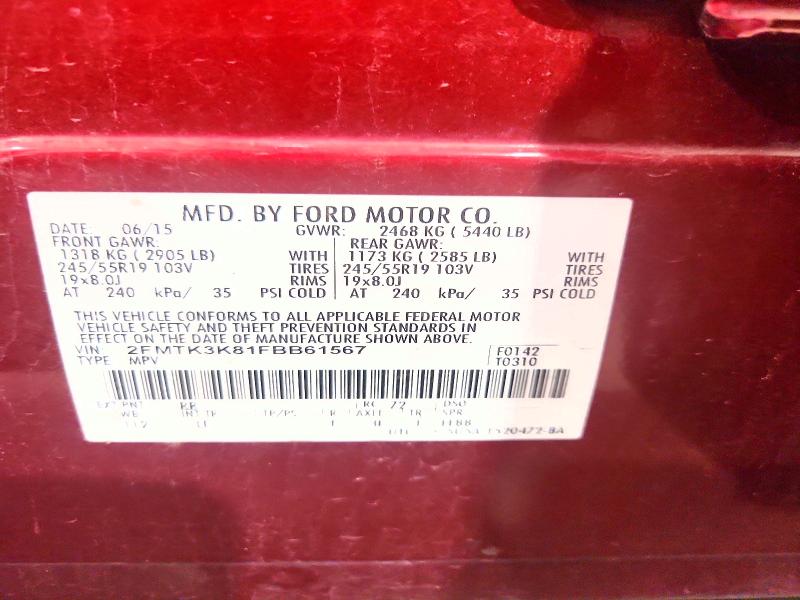 Продажа на аукционе авто 2015 Ford Edge, vin: 2FMTK3K81FBB61567, номер лота: 61865086