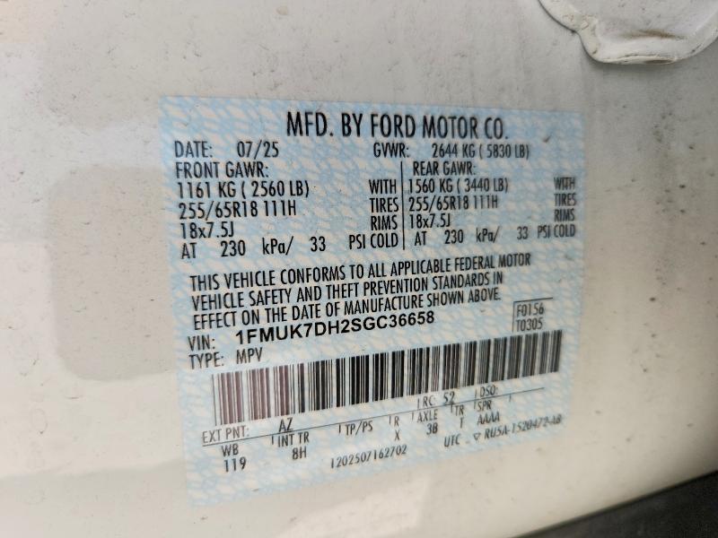 62050326 :رقم المزاد ، 1FMUK7DH2SGC36658 vin ، 2025 Ford Explorer مزاد بيع