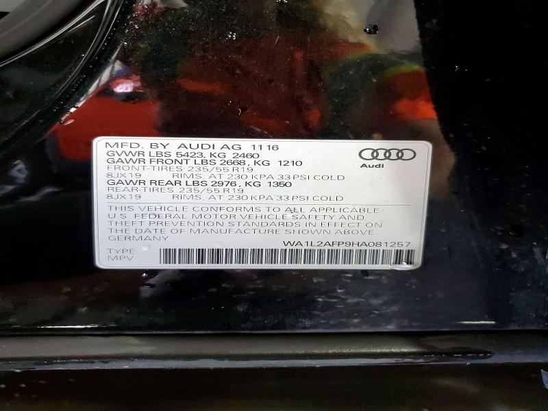 Продажа на аукционе авто 2017 Audi Q5, vin: WA1L2AFP9HA081257, номер лота: 61523126