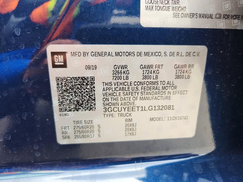 60254006 :رقم المزاد ، 3GCUYEET1LG132081 vin ، 2020 Chevrolet Silverado مزاد بيع