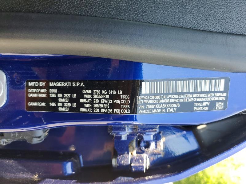 Продаж на аукціоні авто 2019 Maserati Levante, vin: ZN661XUA5KX322676, номер лоту: 59675886