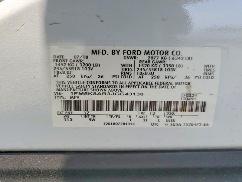 Aukcja sprzedaży 2018 Ford Explorer, vin: 1FM5K8AR3JGC43138, numer aukcji: 62976866