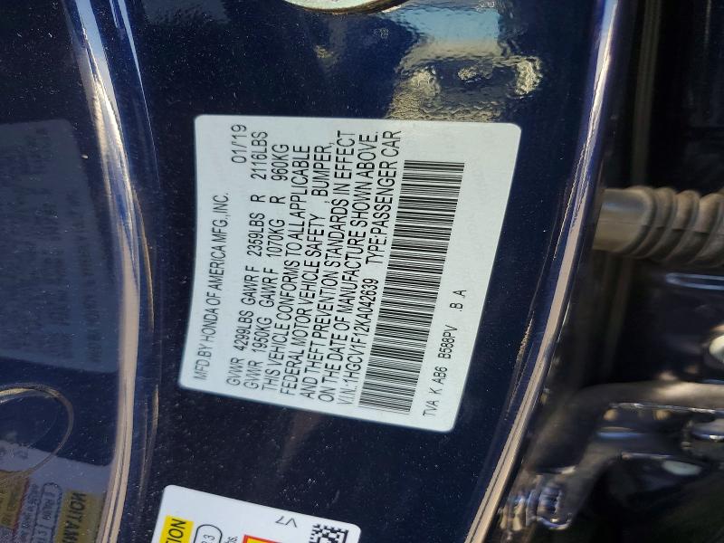Aukcja sprzedaży 2019 Honda Accord, vin: 1HGCV1F12KA042639, numer aukcji: 59889076