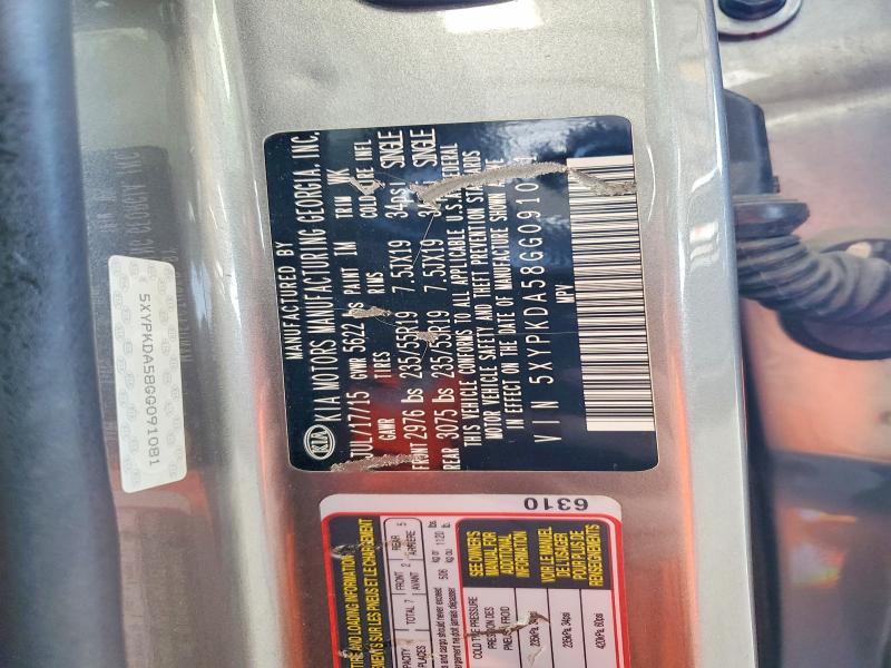 62117196 :رقم المزاد ، 5XYPKDA58GG091081 vin ، 2016 Kia Sorento مزاد بيع