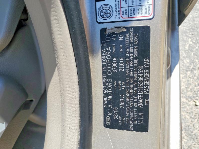 Продаж на аукціоні авто 2006 Kia Spectra, vin: KNAFE121165364539, номер лоту: 61677796