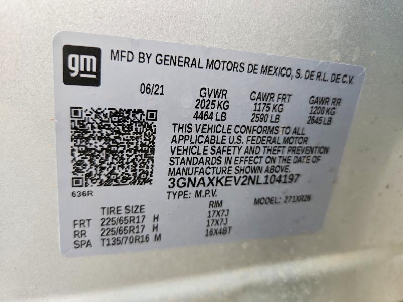 62981196 :رقم المزاد ، 3GNAXKEV2NL104197 vin ، 2022 Chevrolet Equinox مزاد بيع