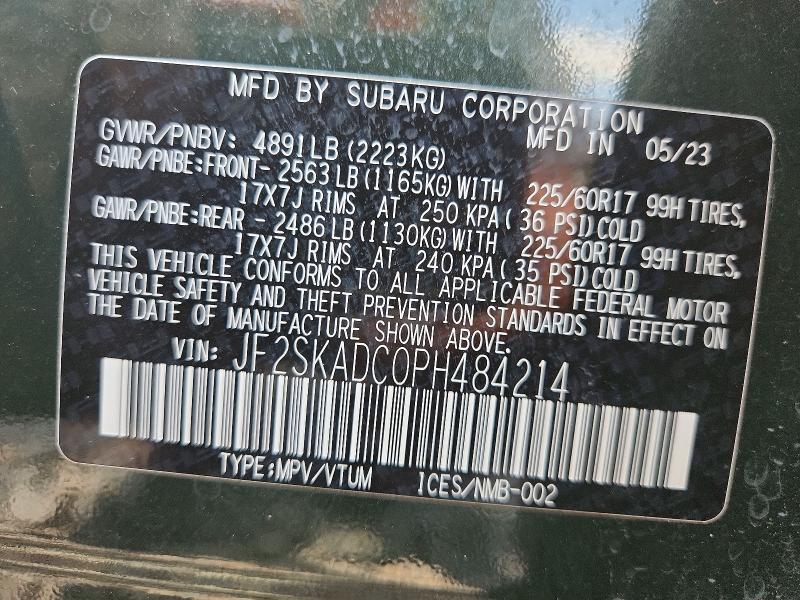 Продажа на аукционе авто 2023 Subaru Forester, vin: JF2SKADC0PH484214, номер лота: 62059696