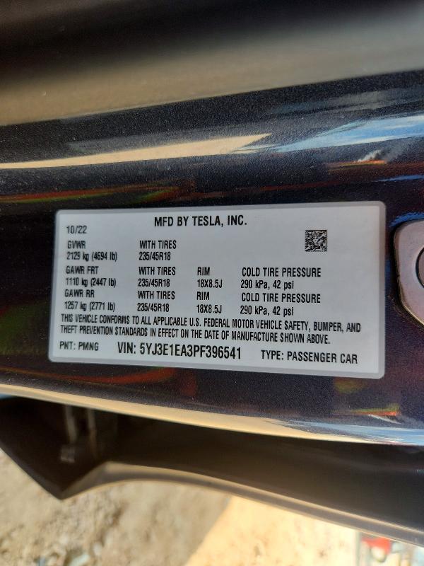 Продаж на аукціоні авто 2023 Tesla Model 3, vin: 5YJ3E1EA3PF396541, номер лоту: 59333846