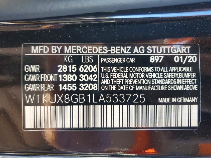 Auction sale of the 2020 Mercedes-benz S, vin: W1KUX8GB1LA533725, lot number: 61200566
