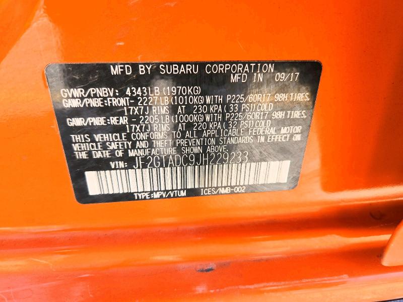 Продажа на аукционе авто 2018 Subaru Crosstrek, vin: JF2GTADC9JH229233, номер лота: 61788646