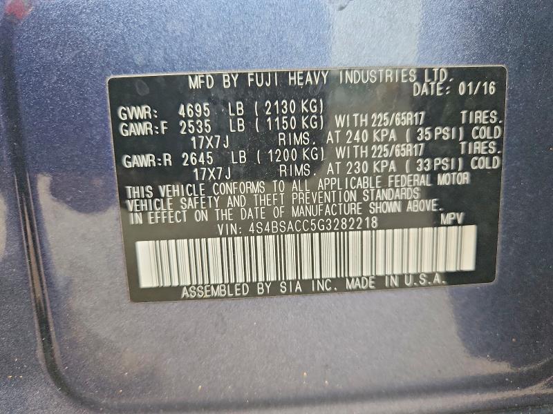 Продажа на аукционе авто 2016 Subaru Outback, vin: 4S4BSACC5G3282218, номер лота: 60738806