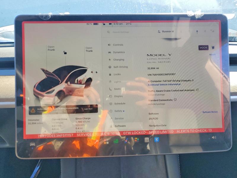 Aukcja sprzedaży 2022 Tesla Model Y, vin: 7SAYGDEE3NF511157, numer aukcji: 60482236