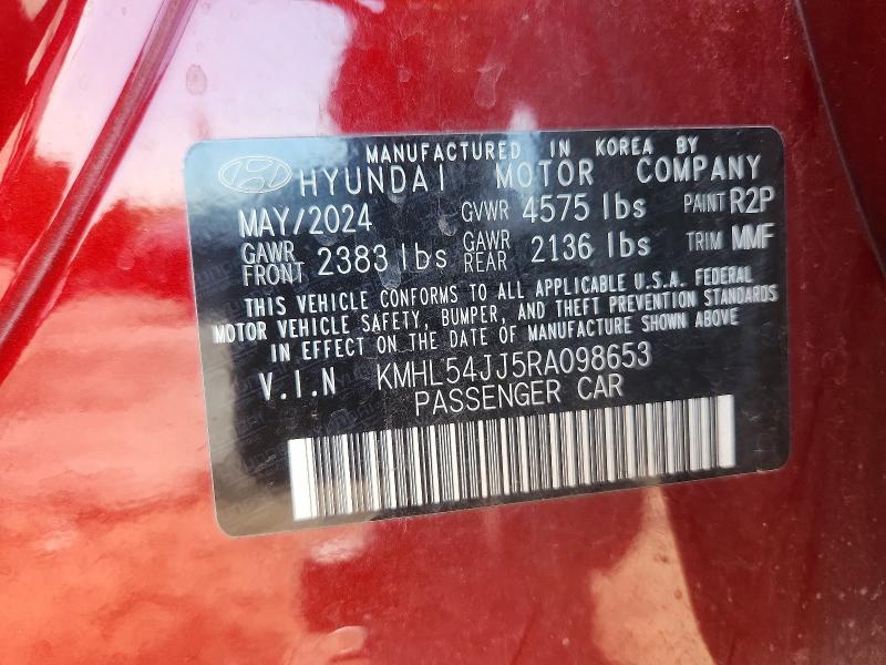 2024 Hyundai Sonata Hybrid მანქანა იყიდება აუქციონზე, vin: KMHL54JJ5RA098653, აუქციონის ნომერი: 60014136