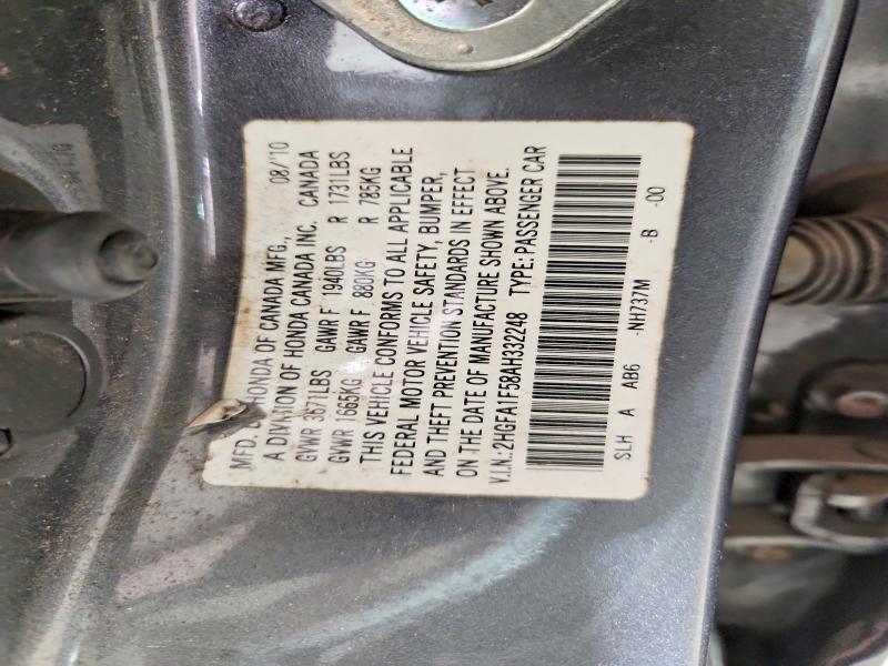 Продаж на аукціоні авто 2010 Honda Civic, vin: 2HGFA1F58AH332248, номер лоту: 61431086