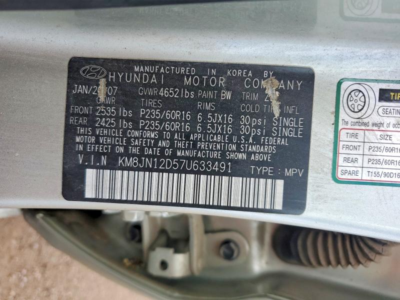 Продаж на аукціоні авто 2007 Hyundai Tucson, vin: KM8JN12D57U633491, номер лоту: 62462986