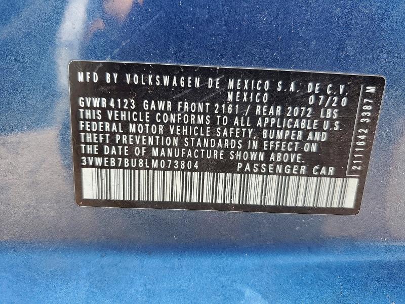62674696 :رقم المزاد ، 3VWEB7BU8LM073804 vin ، 2020 Volkswagen Jetta مزاد بيع