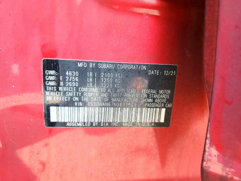 Продаж на аукціоні авто 2022 Subaru Legacy, vin: 4S3BWAN67N3011559, номер лоту: 60718416