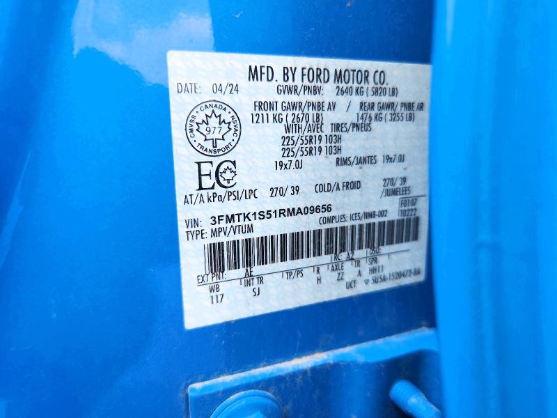 2024 Ford Mustang Mach-e მანქანა იყიდება აუქციონზე, vin: 3FMTK1S51RMA09656, აუქციონის ნომერი: 62565286