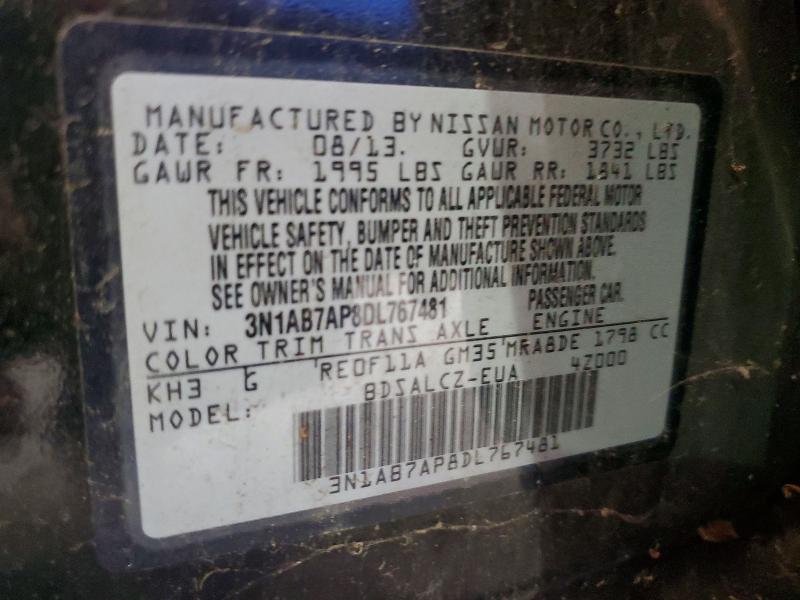 2013 Nissan Sentra მანქანა იყიდება აუქციონზე, vin: 3N1AB7AP8DL767481, აუქციონის ნომერი: 63200796