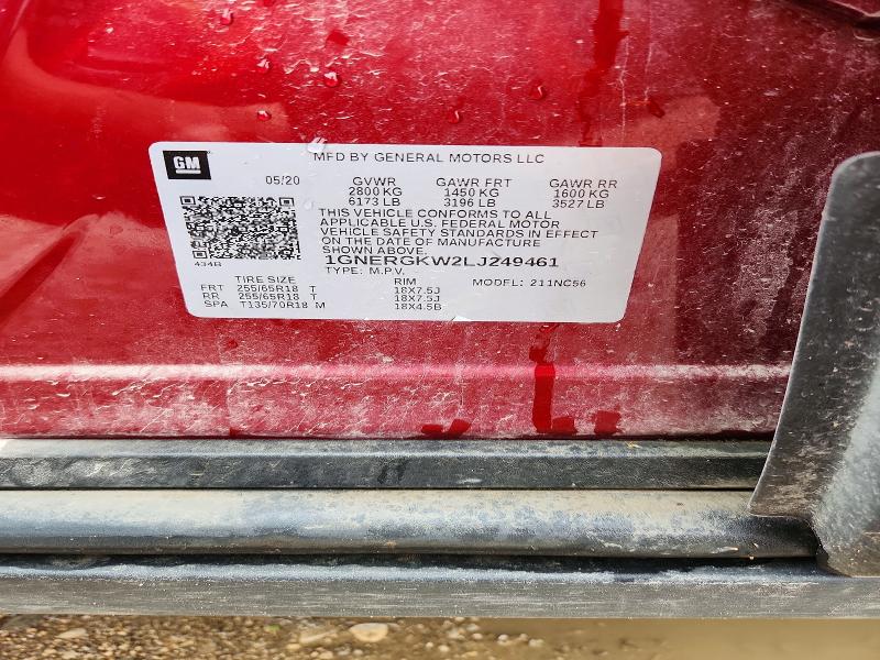 60828056 :رقم المزاد ، 1GNERGKW2LJ249461 vin ، 2020 Chevrolet Traverse مزاد بيع