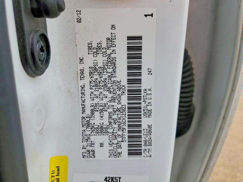 Продаж на аукціоні авто 2012 Toyota Tundra, vin: 5TFFY5F16CX123023, номер лоту: 61075986