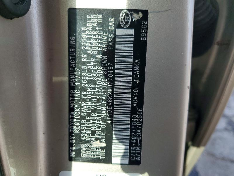 Продаж на аукціоні авто 2008 Toyota Camry, vin: 4T1BE46K28U770467, номер лоту: 58936636