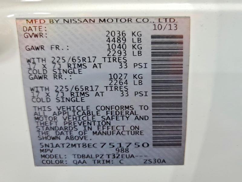 Aukcja sprzedaży 2014 Nissan Rogue, vin: 5N1AT2MT8EC751750, numer aukcji: 60959356