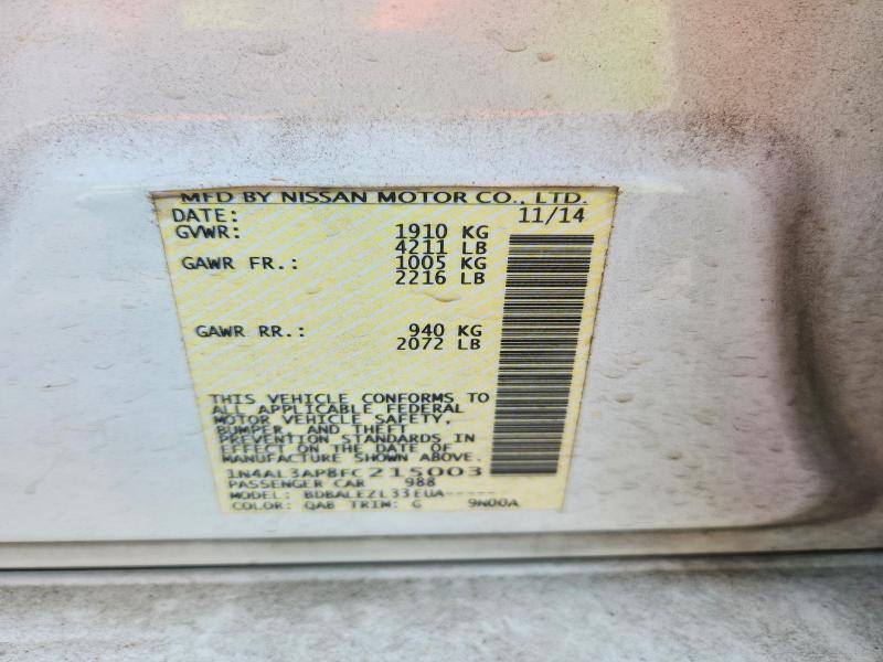 2015 Nissan Altima მანქანა იყიდება აუქციონზე, vin: 1N4AL3AP8FC215003, აუქციონის ნომერი: 62430356