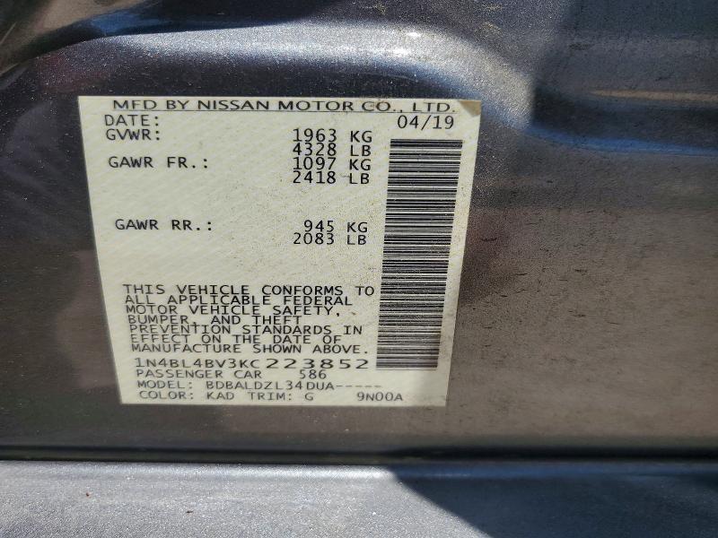 Продаж на аукціоні авто 2019 Nissan Altima, vin: 1N4BL4BV3KC223852, номер лоту: 61726006