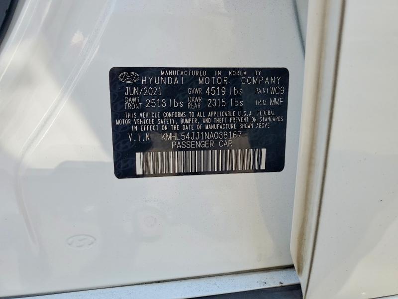 Auction sale of the 2022 Hyundai Sonata Hybrid, vin: KMHL54JJ1NA038167, lot number: 62122896
