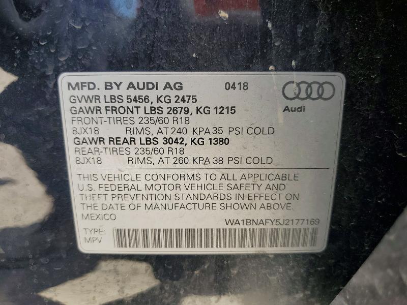 Продаж на аукціоні авто 2018 Audi Q5, vin: WA1BNAFY5J2177169, номер лоту: 62445106