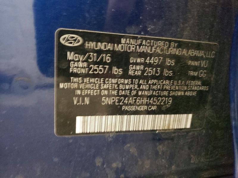 Продаж на аукціоні авто 2017 Hyundai Sonata, vin: 5NPE24AF6HH452219, номер лоту: 60795436