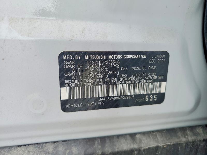 60703326 :رقم المزاد ، JA4J3VA88NZ059405 vin ، 2022 Mitsubishi Outlander مزاد بيع