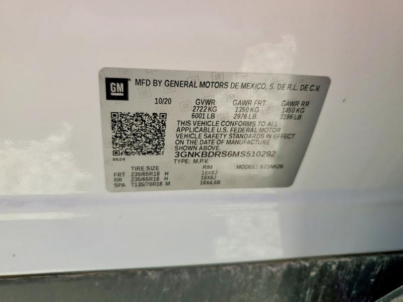 Aukcja sprzedaży 2021 Chevrolet Blazer, vin: 3GNKBDRS6MS510292, numer aukcji: 60436346