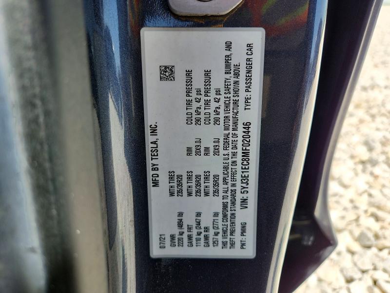 Продажа на аукционе авто 2021 Tesla Model 3, vin: 5YJ3E1EC8MF020446, номер лота: 61964326