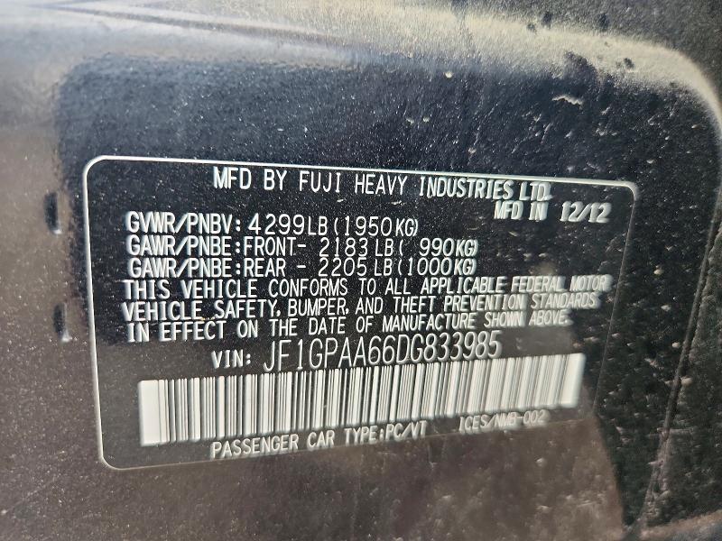 Продаж на аукціоні авто 2013 Subaru Impreza, vin: JF1GPAA66DG833985, номер лоту: 57608596