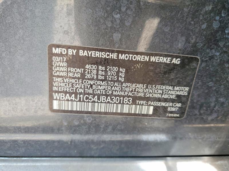 2018 Bmw 430i მანქანა იყიდება აუქციონზე, vin: WBA4J1C54JBA30183, აუქციონის ნომერი: 62485506