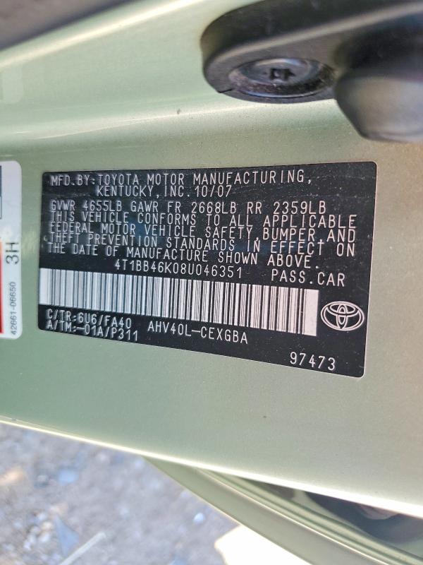 61042276 :رقم المزاد ، 4T1BB46K08U046351 vin ، 2008 Toyota Camry مزاد بيع