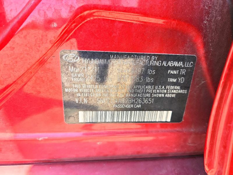 Продажа на аукционе авто 2011 Hyundai Sonata, vin: 5NPEC4AB2BH263651, номер лота: 62160026