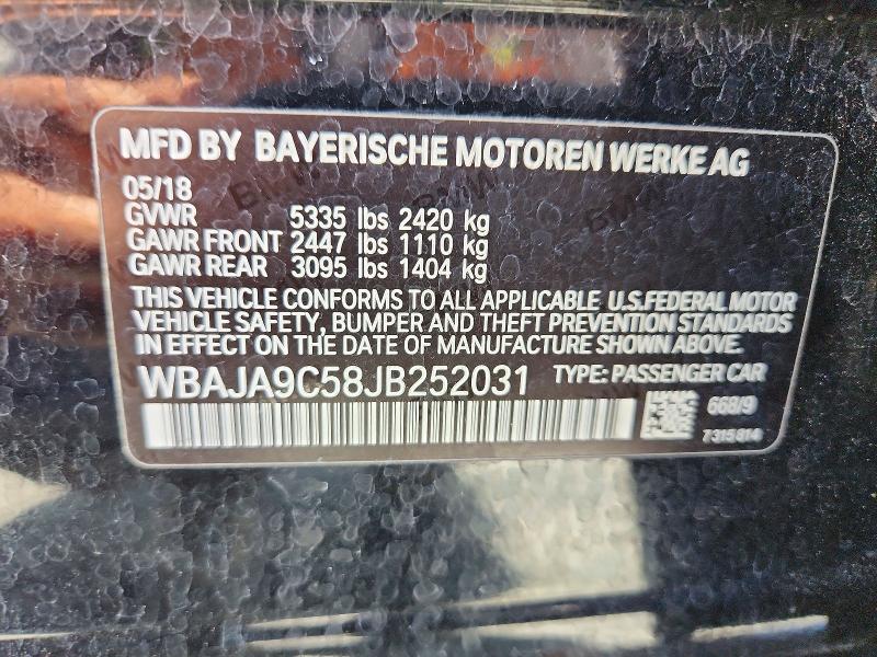 Auction sale of the 2018 Bmw 530e, vin: WBAJA9C58JB252031, lot number: 60007896